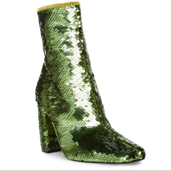 Steve‎ Madden Womens 6.5M Lynden Green Sequin Ankle Boots Booties Shoes - Picture 2 of 5